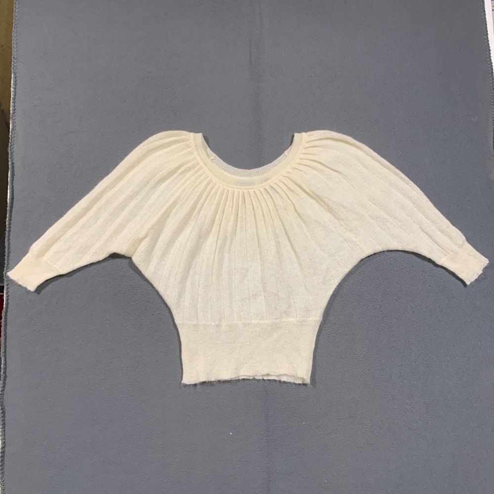 Moda International Batwing Sweater Women Small Cream Mohair Blend Ribbed Vintage